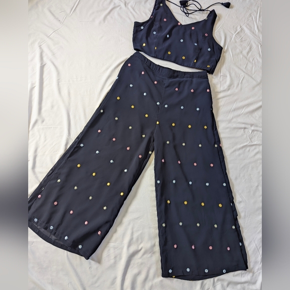 Stylish Indian Wedding Indo western outfit | Crop top and wide pants with mirror - Picture 3 of 15